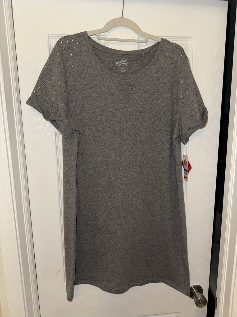 Women's Gray Short Sleeve Embellished T-Shirt Dress